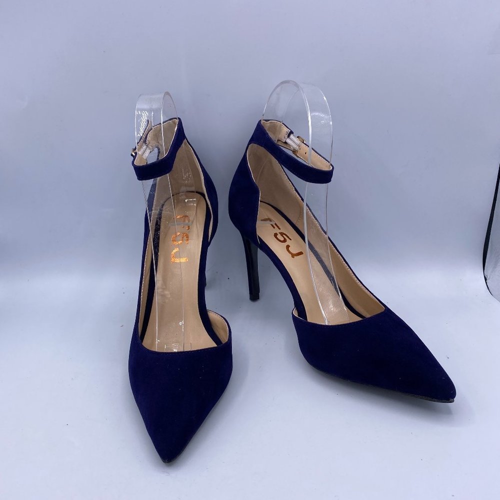 FSJ Black Pointy Toe Mid Heel Sandals